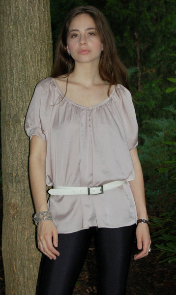 Isabel Lu Short Sleeve Blouson Washed Satin Top - Batyana Boutique
 - 2