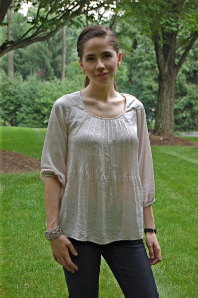 Isabel Lu 3/4 Sleeve Washed Satin Pleated Top - Batyana Boutique
 - 2