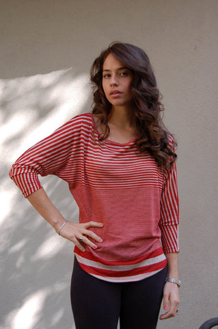 Woodleigh Off Shoulder Crochet Red Stripe Top with Camel Crochet - Batyana Boutique
 - 1